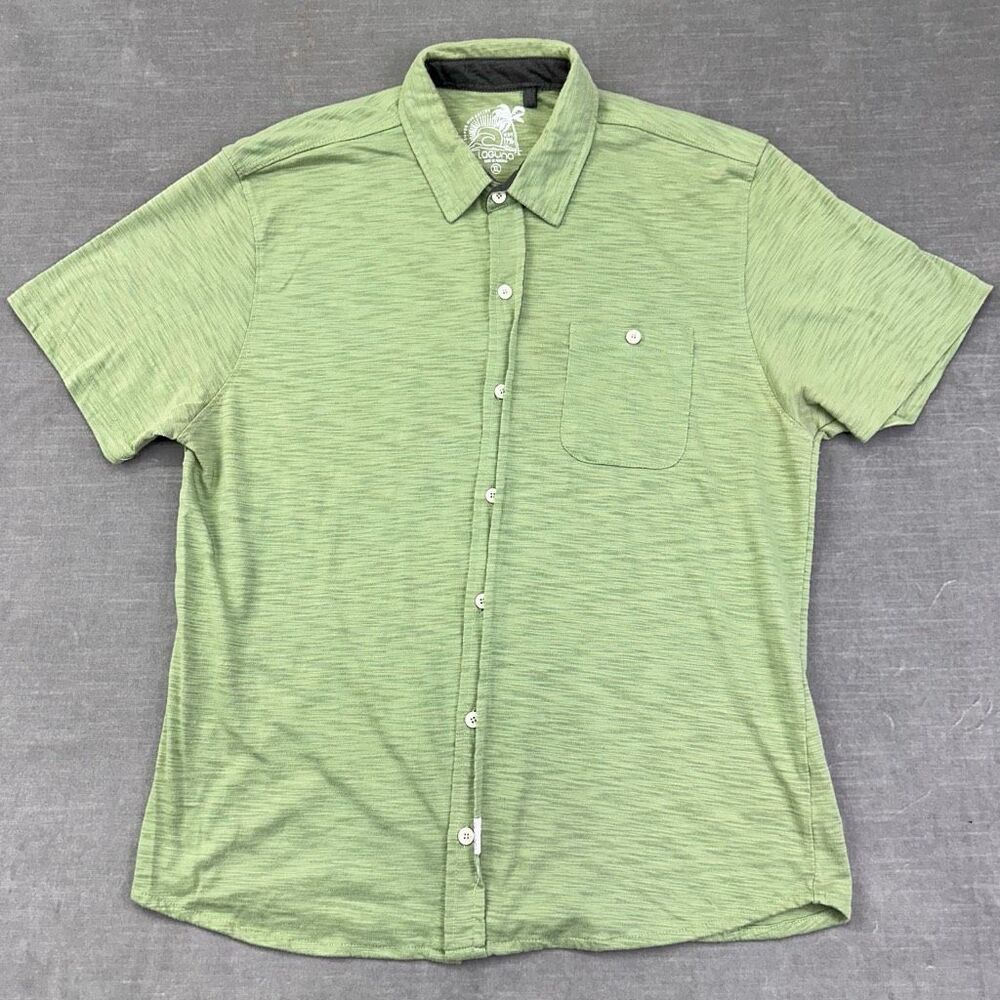 Laguna Shirt Mens XL Lime Green Heather Short Sleeve Button Up Cotton/Poly Blend